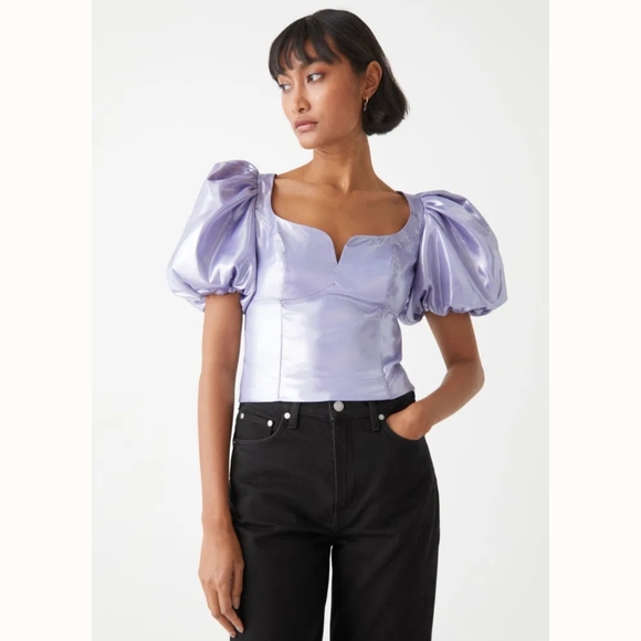 & OTHER STORIES | Metallic Puff Sleeve Top In Lilac - Picture 3 of 13